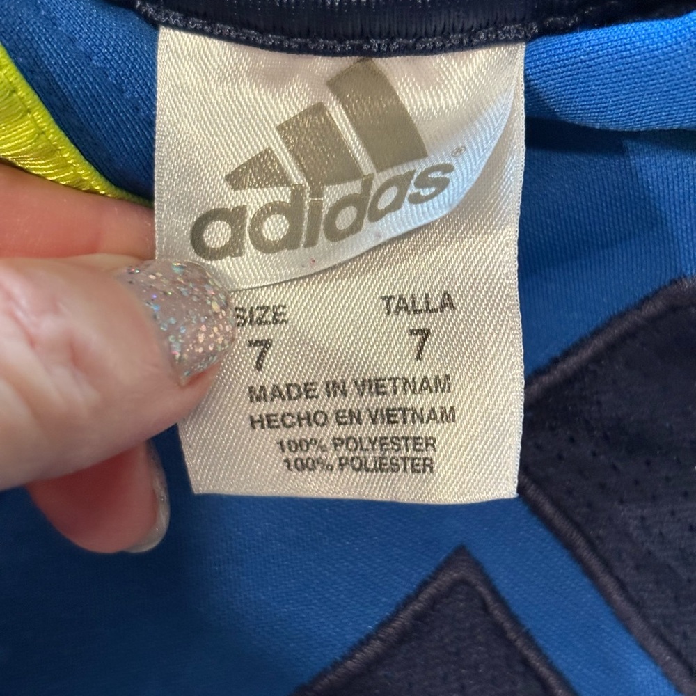 Adidas Kids Blue Hoodie with Yellow Stripes Boys Size 7 - Picture 7 of 8
